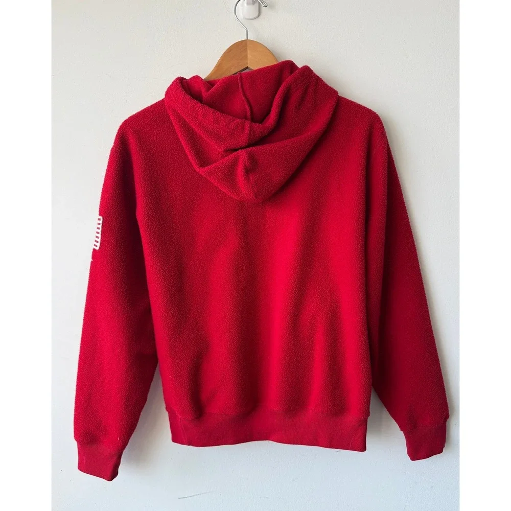 Polo Ralph Lauren Red Fleece Hoodie USA Flag Patch Sweatshirt Small